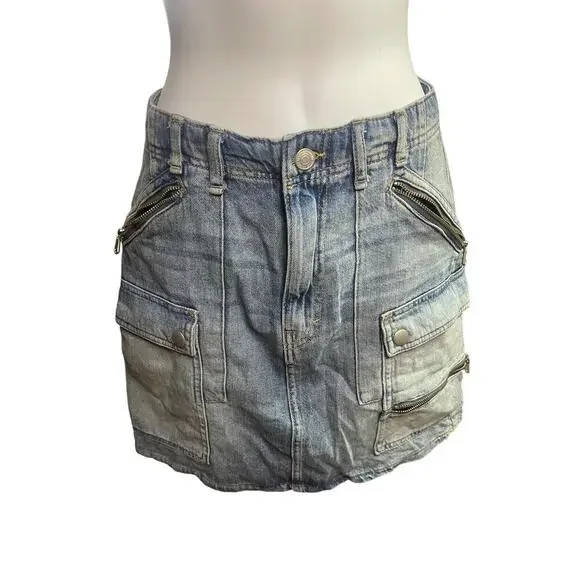 We The Free Free People Avenue Denim Faded Blue Cargo Mini Skirt Women's Size 26 - Picture 1 of 5